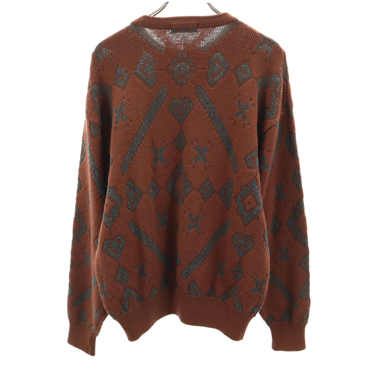 YVES SAINT LAURENT イヴサンローラン 90s オールド 総柄 長袖 セーター M ブラウン ニット メンズ
