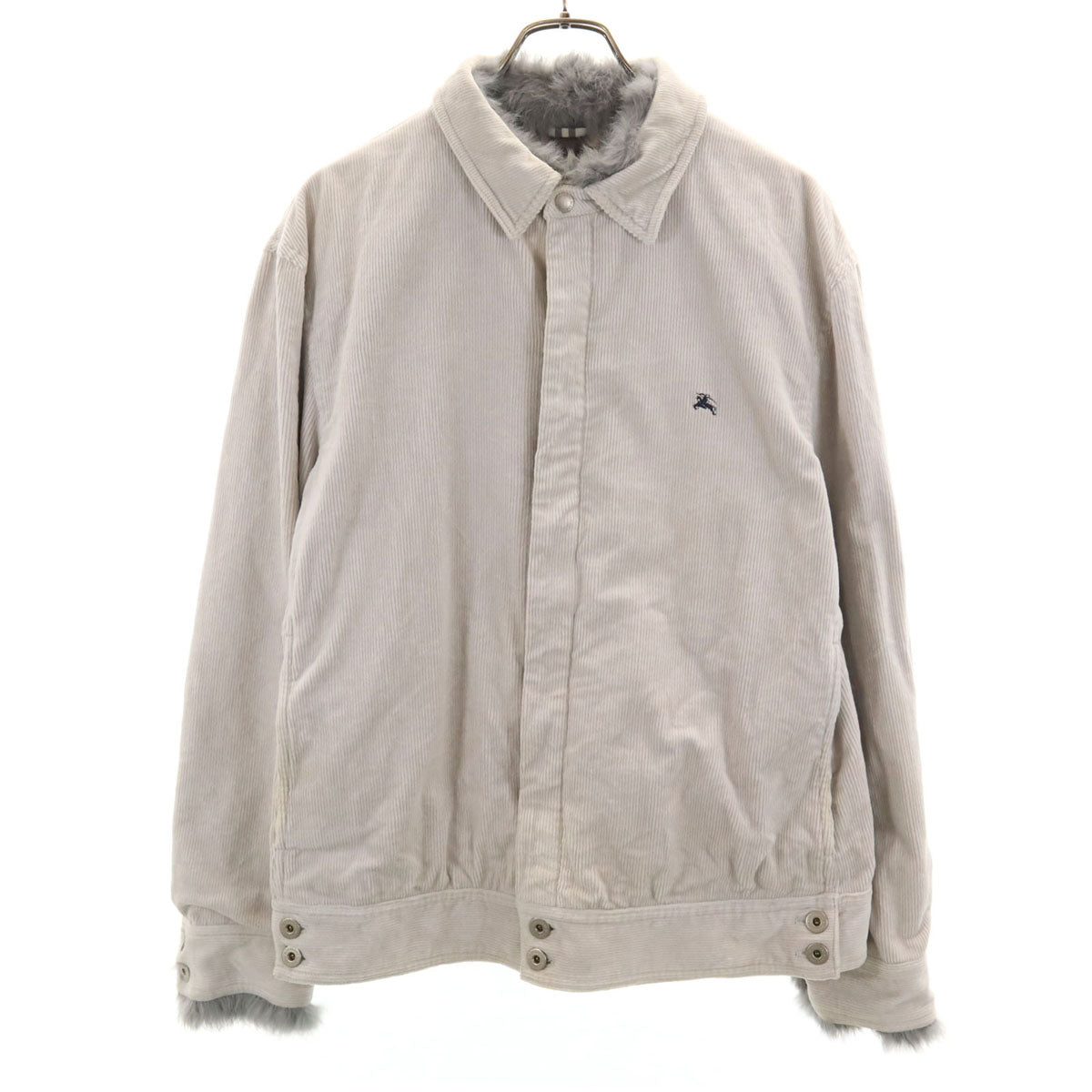 BURBERRY BLACK LABEL バーバリーブラックレーベル コーデュロイジャケット L グレー 三陽商会 ラビットファー付き メンズ