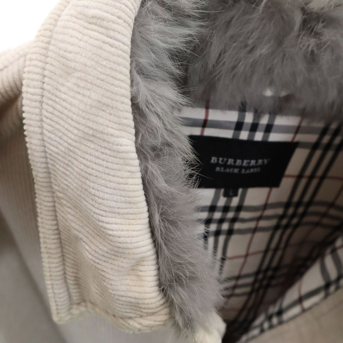 BURBERRY BLACK LABEL バーバリーブラックレーベル コーデュロイジャケット L グレー 三陽商会 ラビットファー付き メンズ