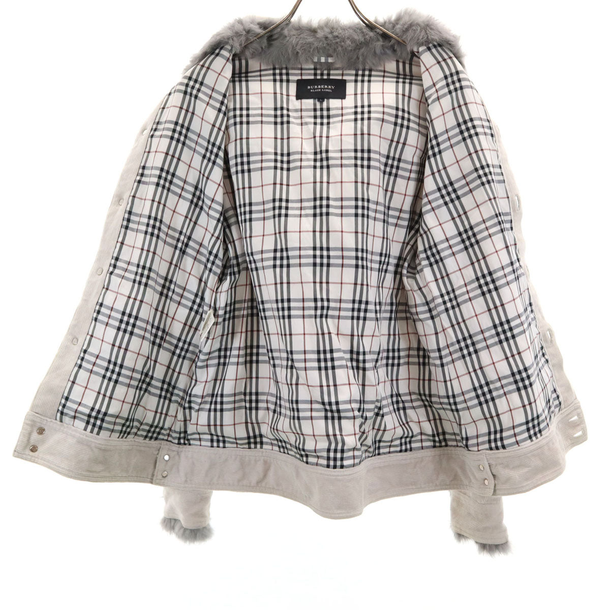 BURBERRY BLACK LABEL バーバリーブラックレーベル コーデュロイジャケット L グレー 三陽商会 ラビットファー付き メンズ