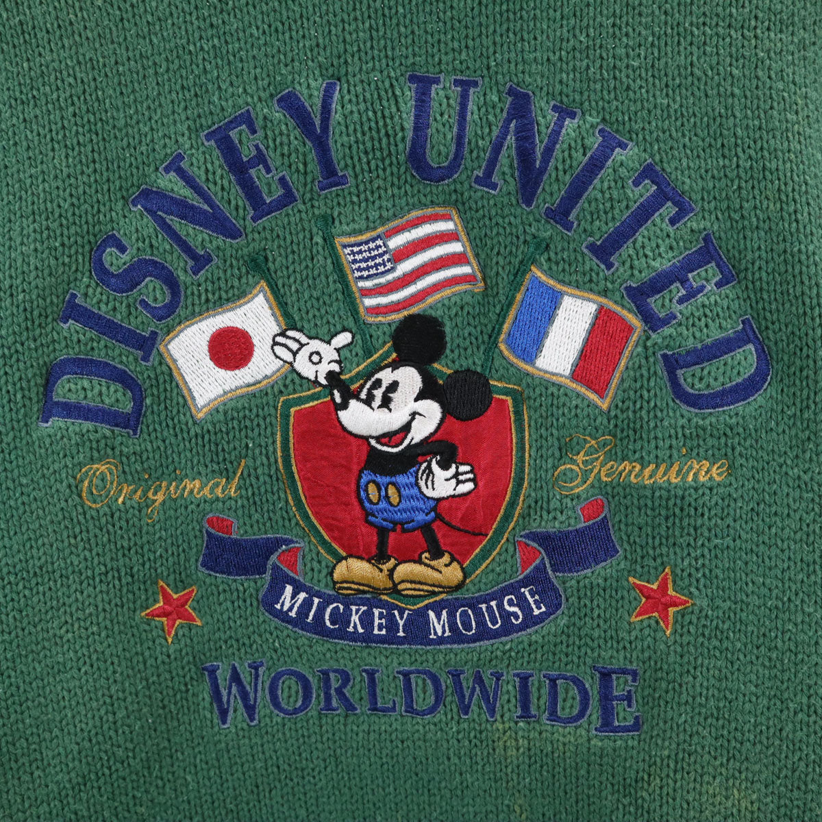 MICKEY,INC ミッキーインク 90s オールド ミッキーマウス刺繍 長袖 ニット L グリーン セーター メンズ