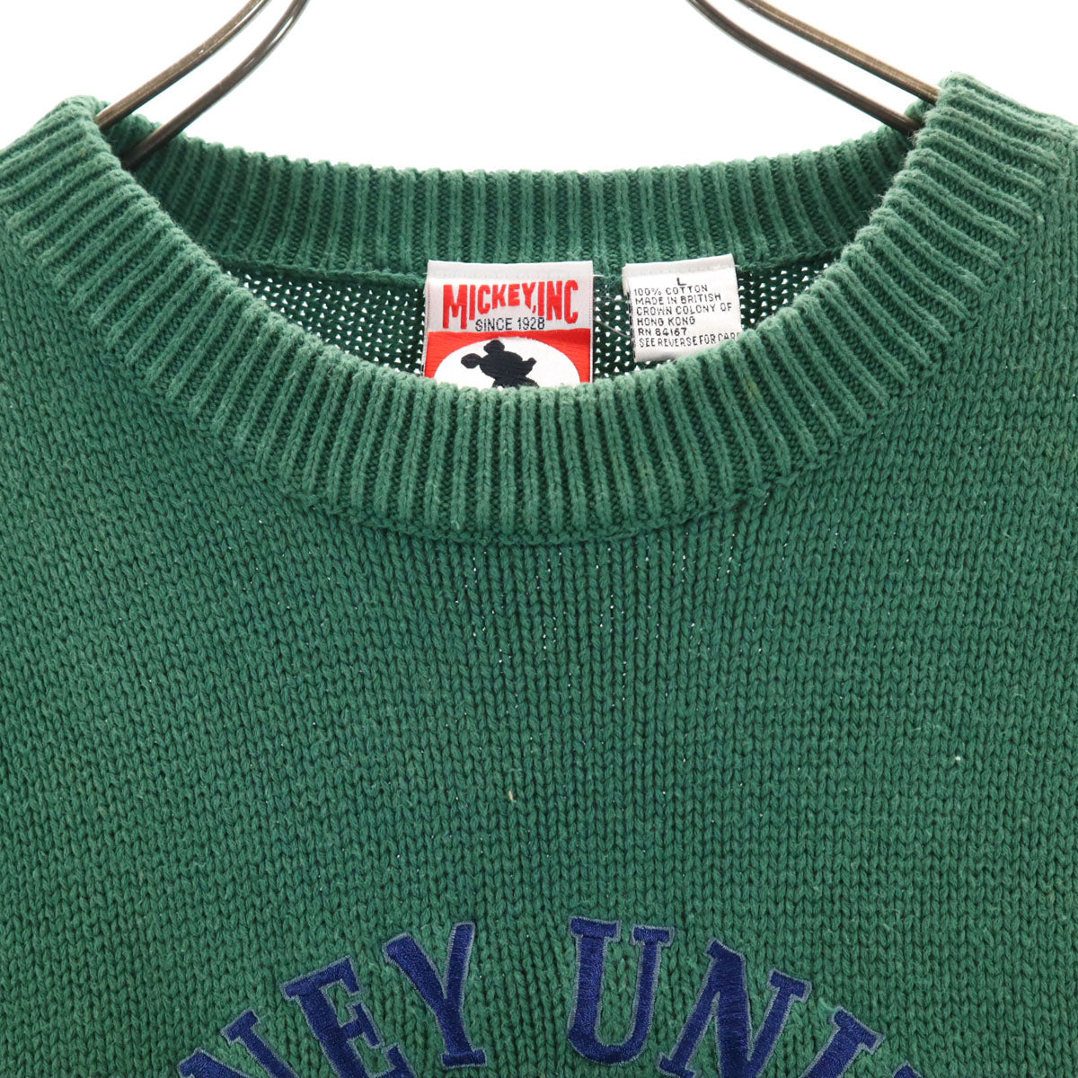 MICKEY,INC ミッキーインク 90s オールド ミッキーマウス刺繍 長袖 ニット L グリーン セーター メンズ