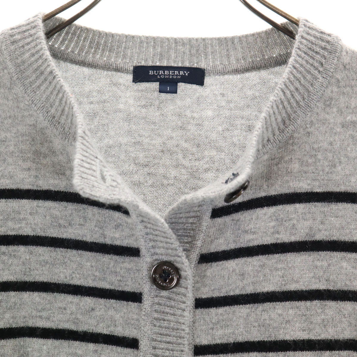 BURBERRY LONDON バーバリーロンドン カシミヤブレンド ボーダー柄 ニットカーディガン 1 グレー 三陽商会 レディース