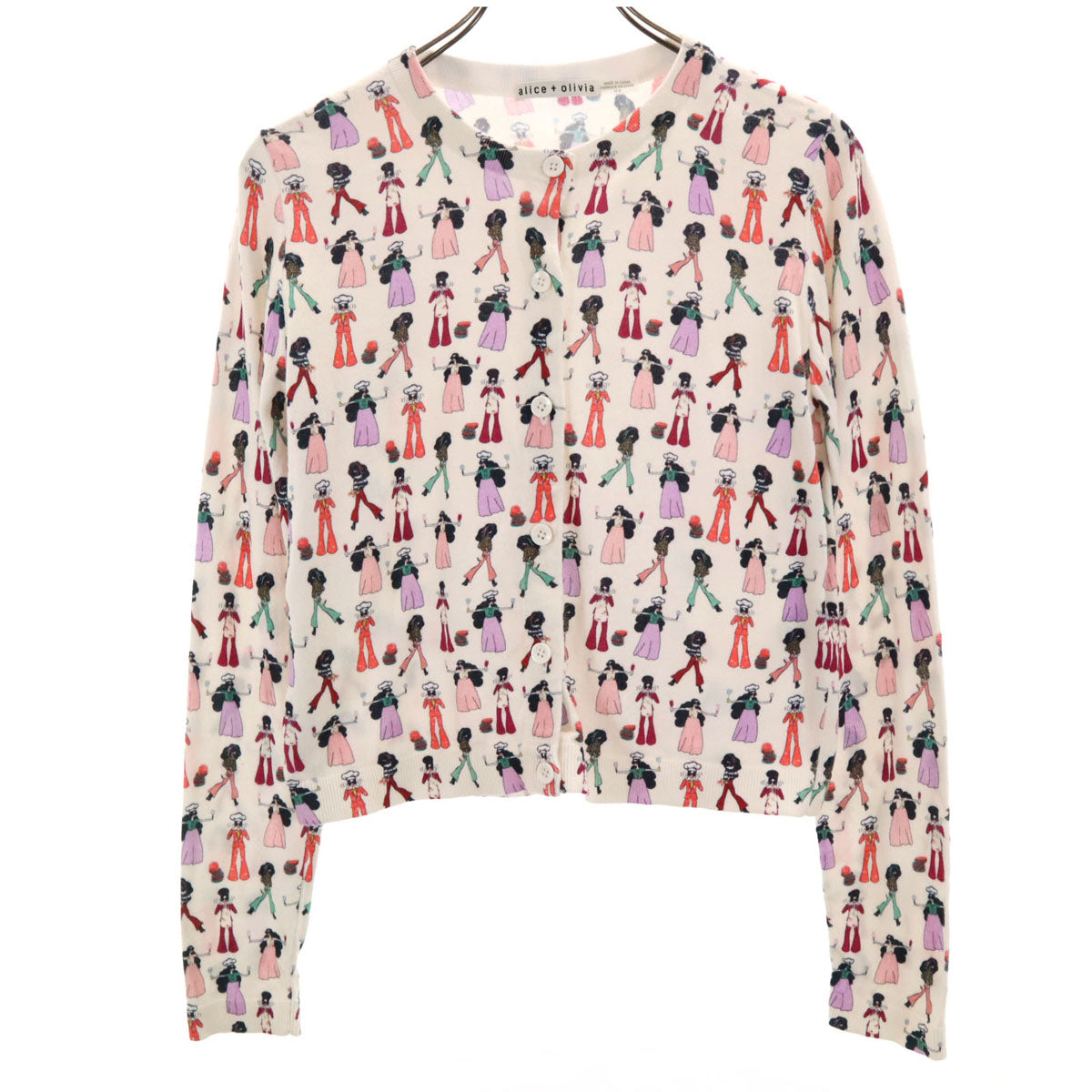 alice + olivia アリスアンドオリヴィア 総柄 長袖 ニットカーディガン M オフホワイト レディース