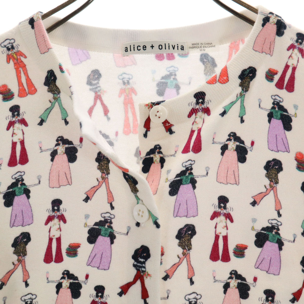 alice + olivia アリスアンドオリヴィア 総柄 長袖 ニットカーディガン M オフホワイト レディース