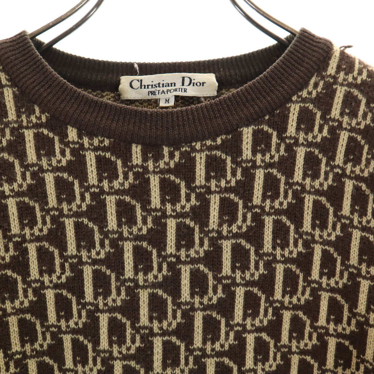 Christian Dior PRET-A-PORTER クリスチャンディオール プレタポルテ 90s オールド 総柄 長袖 セーター M ブラウン レディース