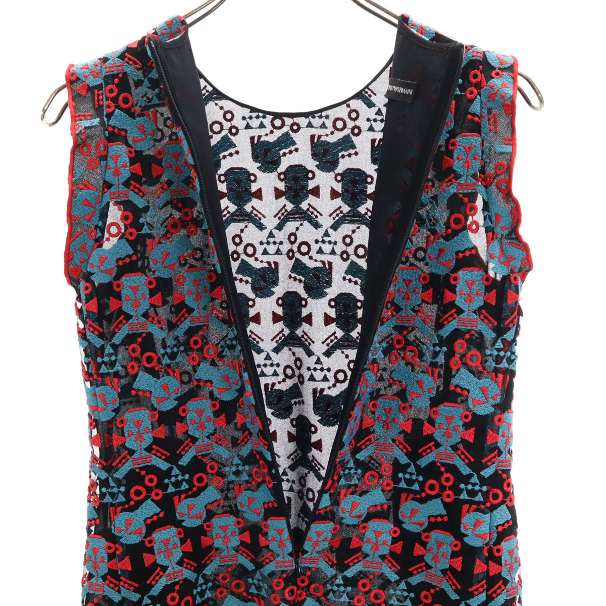 Emporio Armani エンポリオアルマーニ 総柄 ノースリーブ シアー ブラウス 上下 セットアップ 38 ブラック レディース