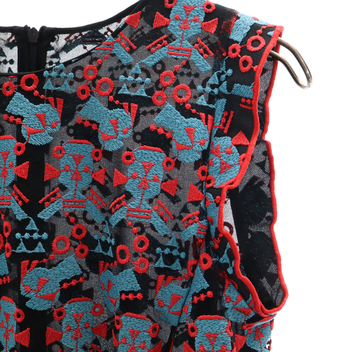 Emporio Armani エンポリオアルマーニ 総柄 ノースリーブ シアー ブラウス 上下 セットアップ 38 ブラック レディース