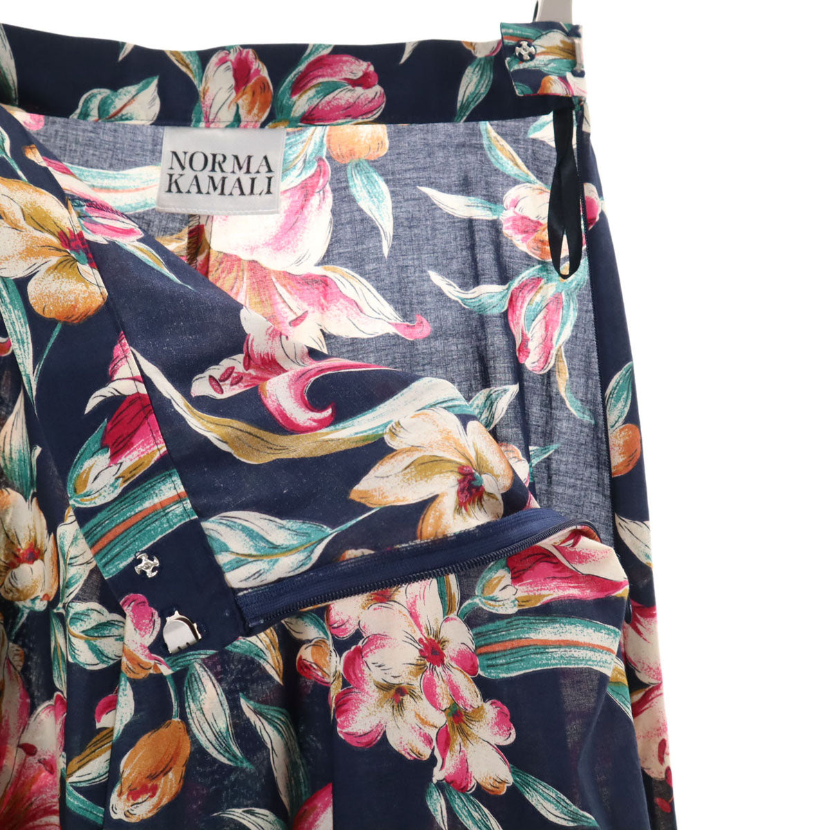 Norma Kamali ノーマカマリ 日本製 花柄 半袖 アロハシャツ 上下 セットアップ 9 ネイビー レディース