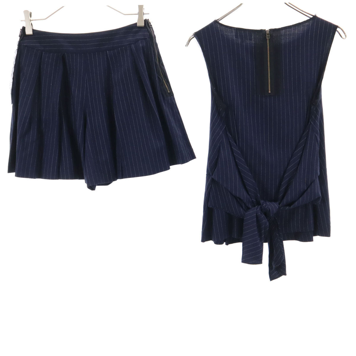 LANVIN en Bleu ランバンオンブルー 日本製 ストライプ柄 ノースリーブ カットソー 上下 セットアップ 38/36 ネイビー レディース