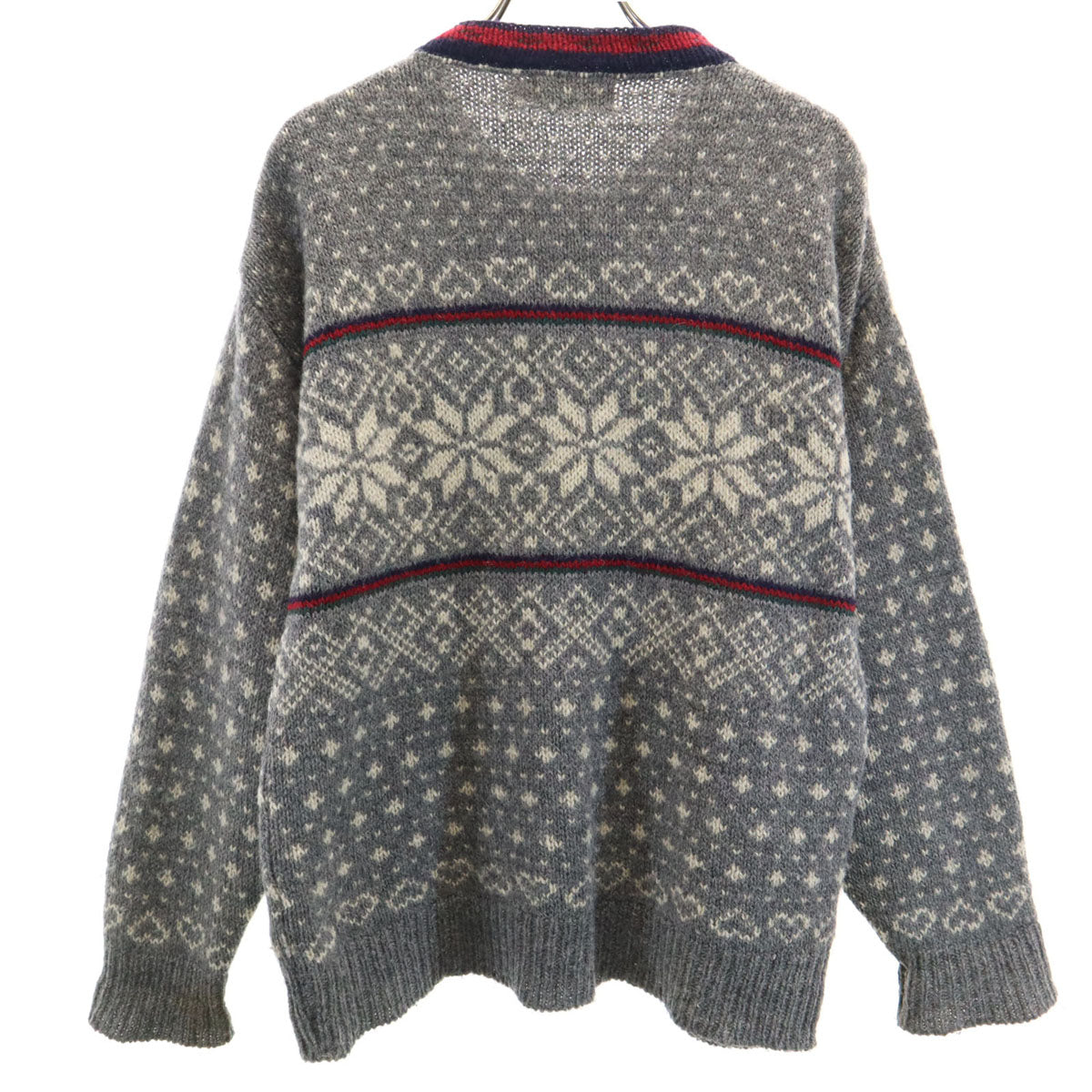 L.L.Bean エルエルビーン 80s USA製 ヴィンテージ ノルディック柄 長袖 ニットカーディガン M グレー アウトドア レディース