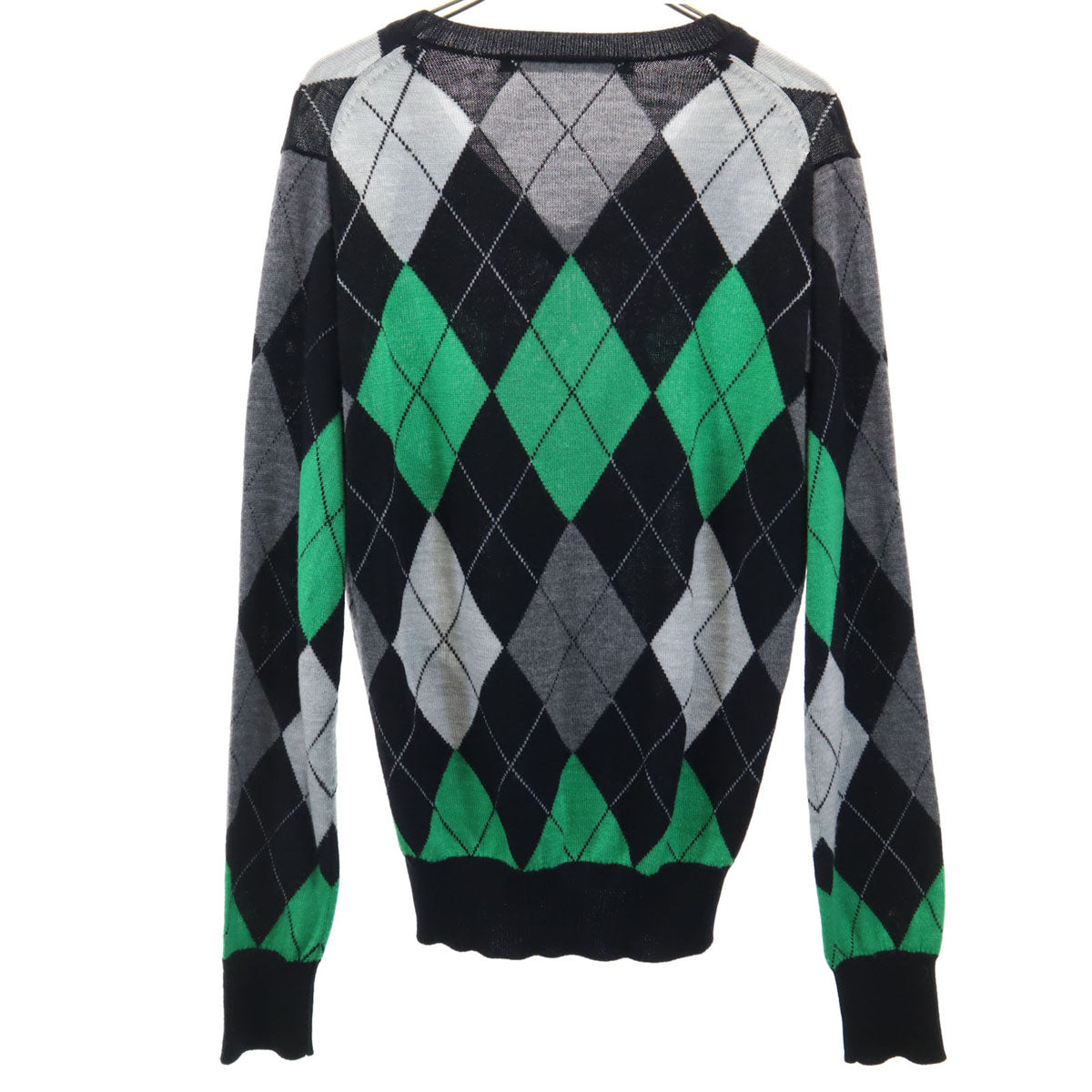 JOHN LAWRENCE SULLIVAN ジョンローレンスサリバン ウールブレンド 長袖 Vネック アーガイル セーター 36 グレー ニット メンズ