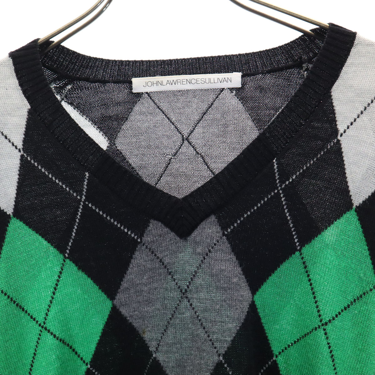 JOHN LAWRENCE SULLIVAN ジョンローレンスサリバン ウールブレンド 長袖 Vネック アーガイル セーター 36 グレー ニット メンズ