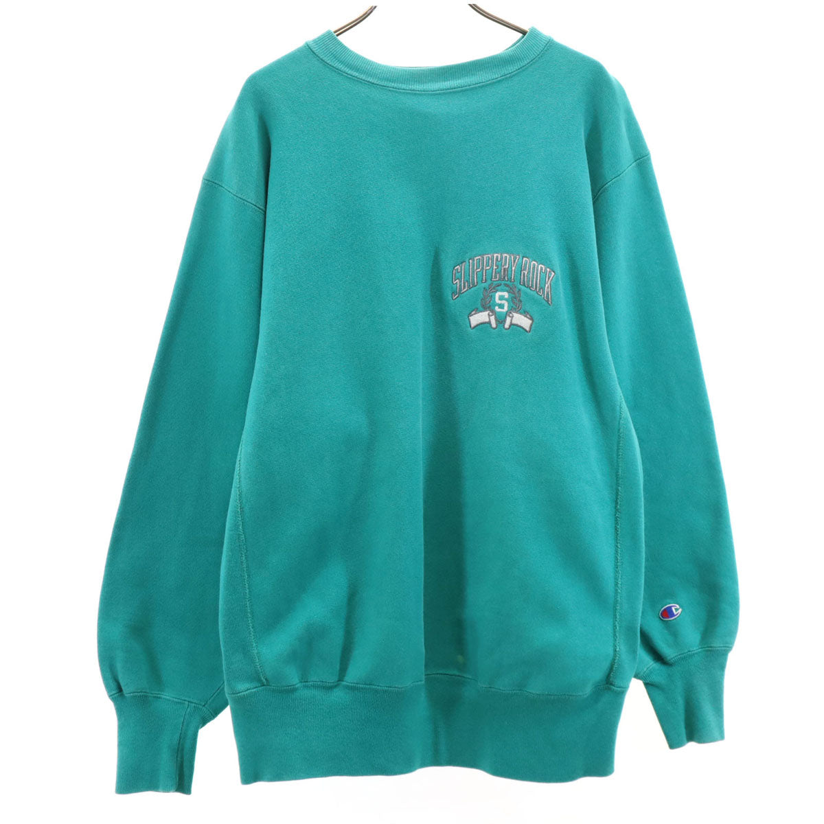 Champion チャンピオン 90s USA製 オールド 刺繍タグ SLIPPERY ROCK 長袖 リバースウィーブ スウェット トレーナー XL エメラルドグリーン メンズ