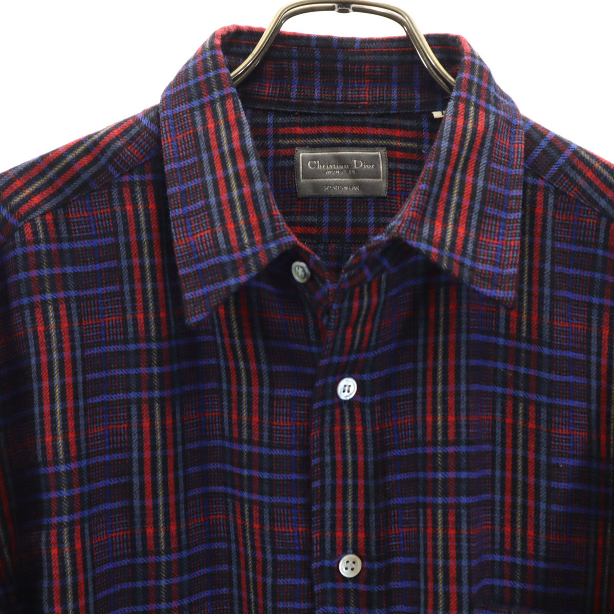 Christian Dior MONSIEUR クリスチャンディオール ムッシュ 90s オールド チェック柄 長袖 ネルシャツ L 青紫 メンズ