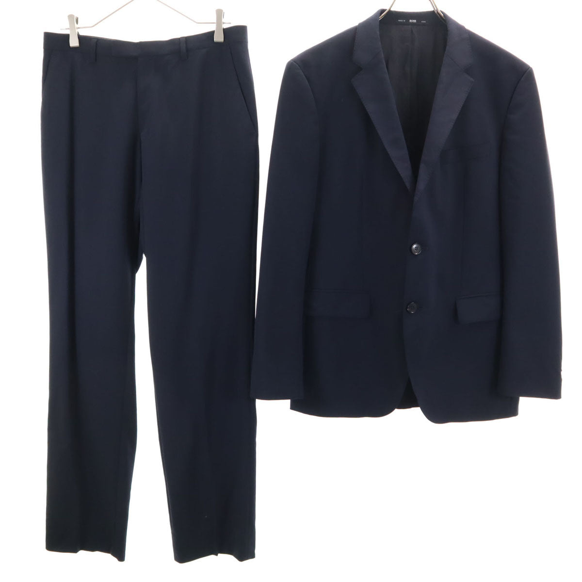 HUGO BOSS ヒューゴボス ウール USA製 スーツ 上下 セットアップ 38R ネイビー メンズ