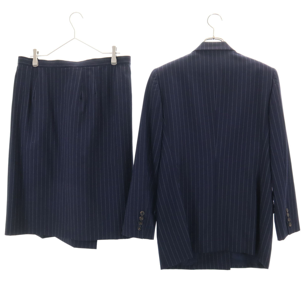 Burberrys バーバリーズ 90s ウール オールド ストライプ柄 スカートスーツ 上下 セットアップ 11 ネイビー ダブルボタン レディース