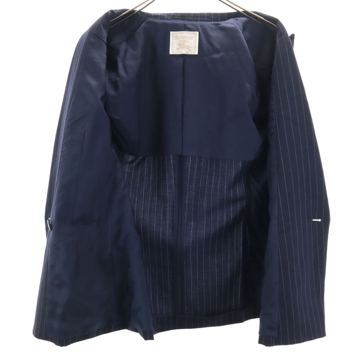Burberrys バーバリーズ 90s ウール オールド ストライプ柄 スカートスーツ 上下 セットアップ 11 ネイビー ダブルボタン レディース