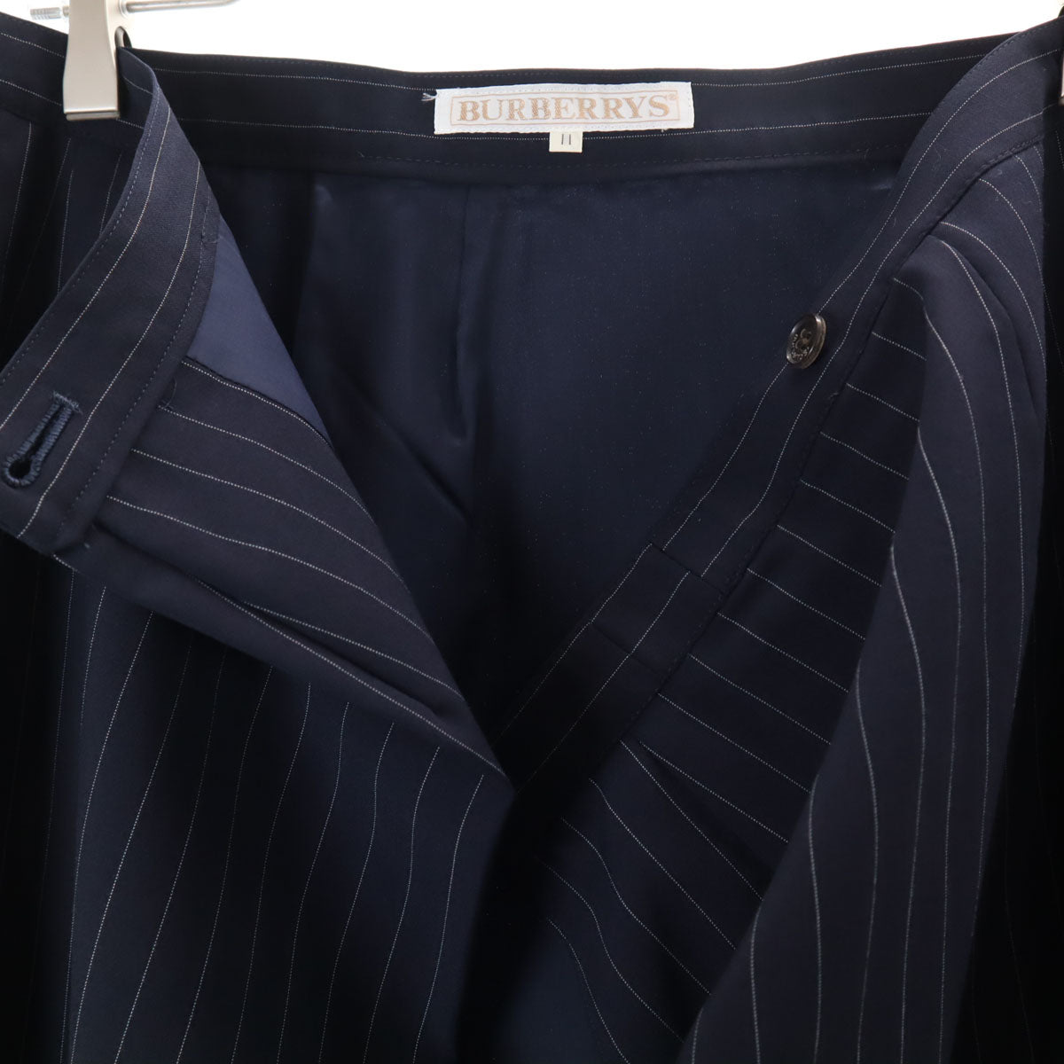 Burberrys バーバリーズ 90s ウール オールド ストライプ柄 スカートスーツ 上下 セットアップ 11 ネイビー ダブルボタン レディース