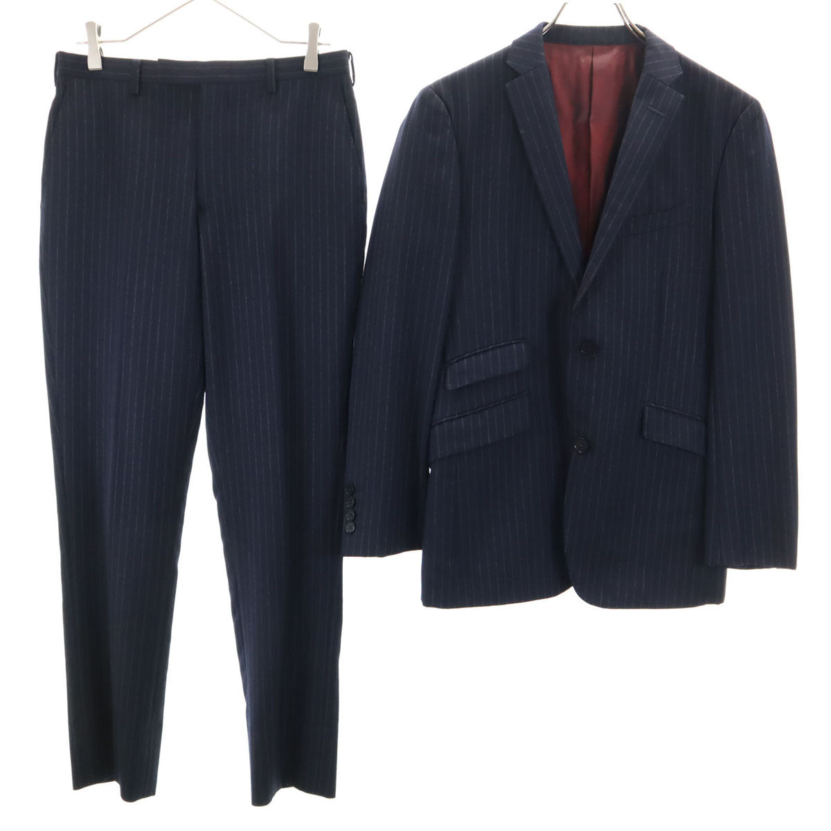 BURBERRY BLACK LABEL バーバリーブラックレーベル 日本製 ウール ストライプ柄 スーツ 上下 セットアップ 38R ネイビー 三陽商会 メンズ