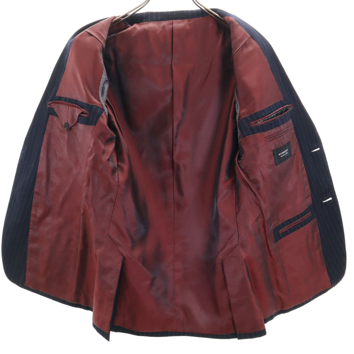 BURBERRY BLACK LABEL バーバリーブラックレーベル 日本製 ウール ストライプ柄 スーツ 上下 セットアップ 38R ネイビー 三陽商会 メンズ