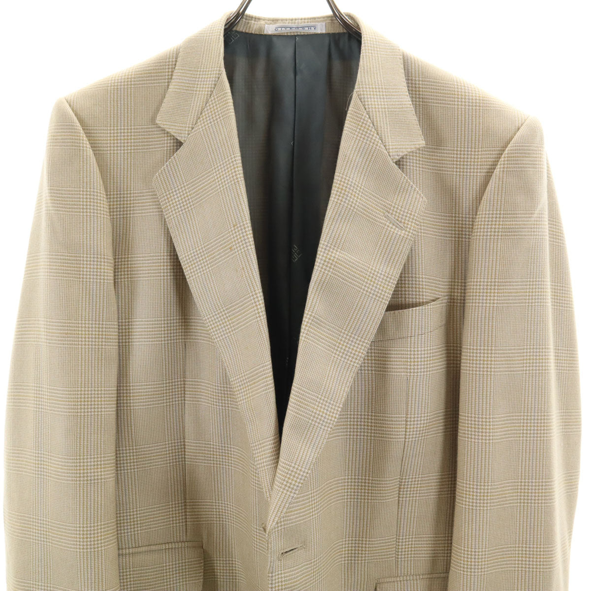 MONSIEUR GIVENCHY ムッシュ ジバンシイ 90s カシミヤ100％ オールド チェック柄 テーラードジャケット 92/82/160 クリーム系 メンズ