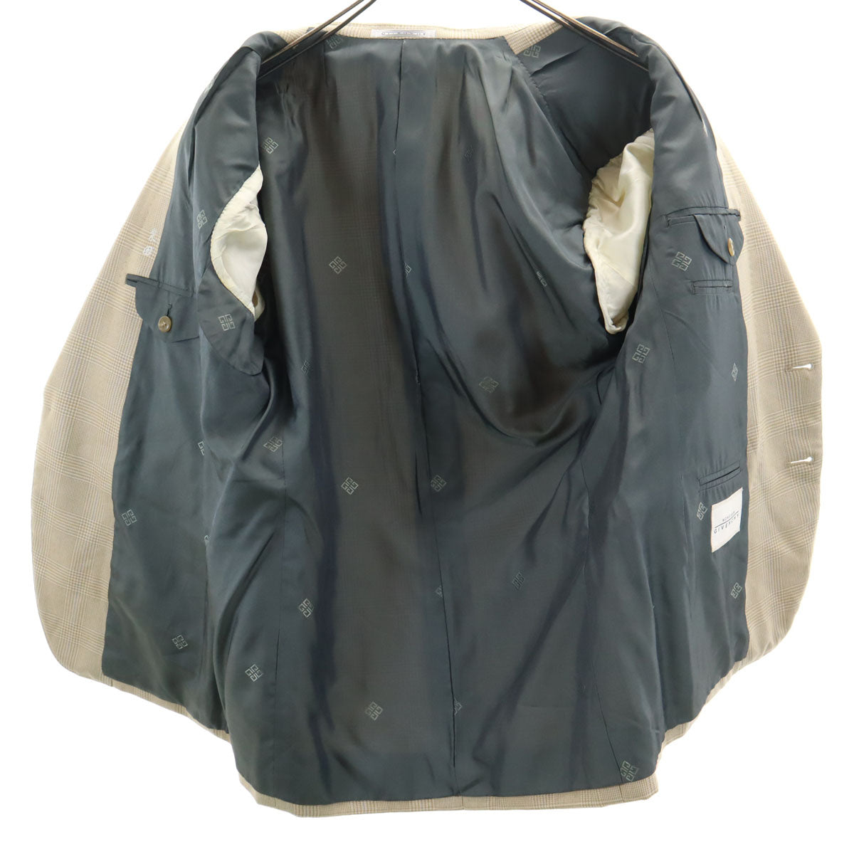 MONSIEUR GIVENCHY ムッシュ ジバンシイ 90s カシミヤ100％ オールド チェック柄 テーラードジャケット 92/82/160 クリーム系 メンズ