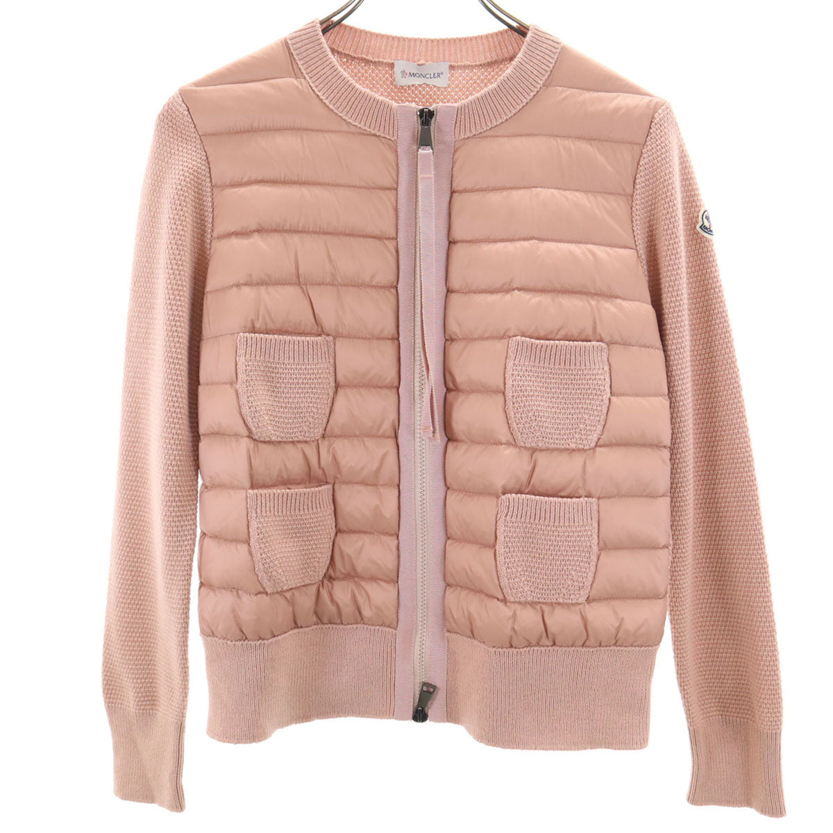 MONCLER モンクレール 長袖 ニット切替 ダウン カーディガン S ピンク レディース