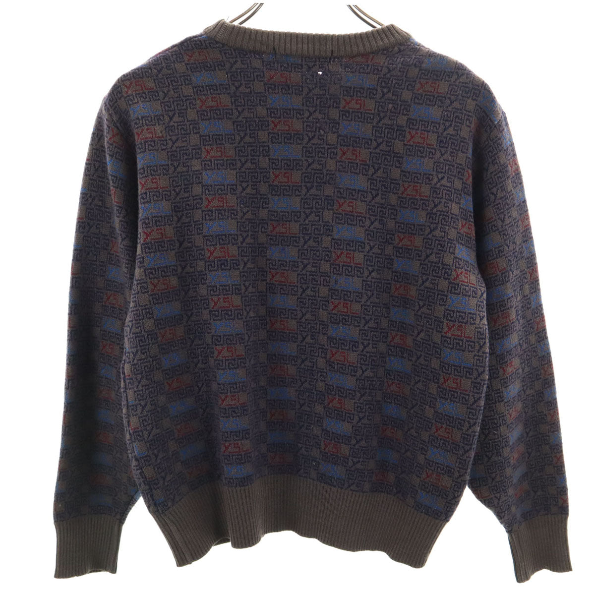 YVES SAINT LAURENT イヴサンローラン 90s ウール オールド 総柄 長袖 セーター S グレー系 ニット レディース