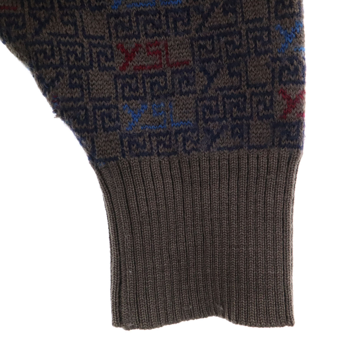 YVES SAINT LAURENT イヴサンローラン 90s ウール オールド 総柄 長袖 セーター S グレー系 ニット レディース