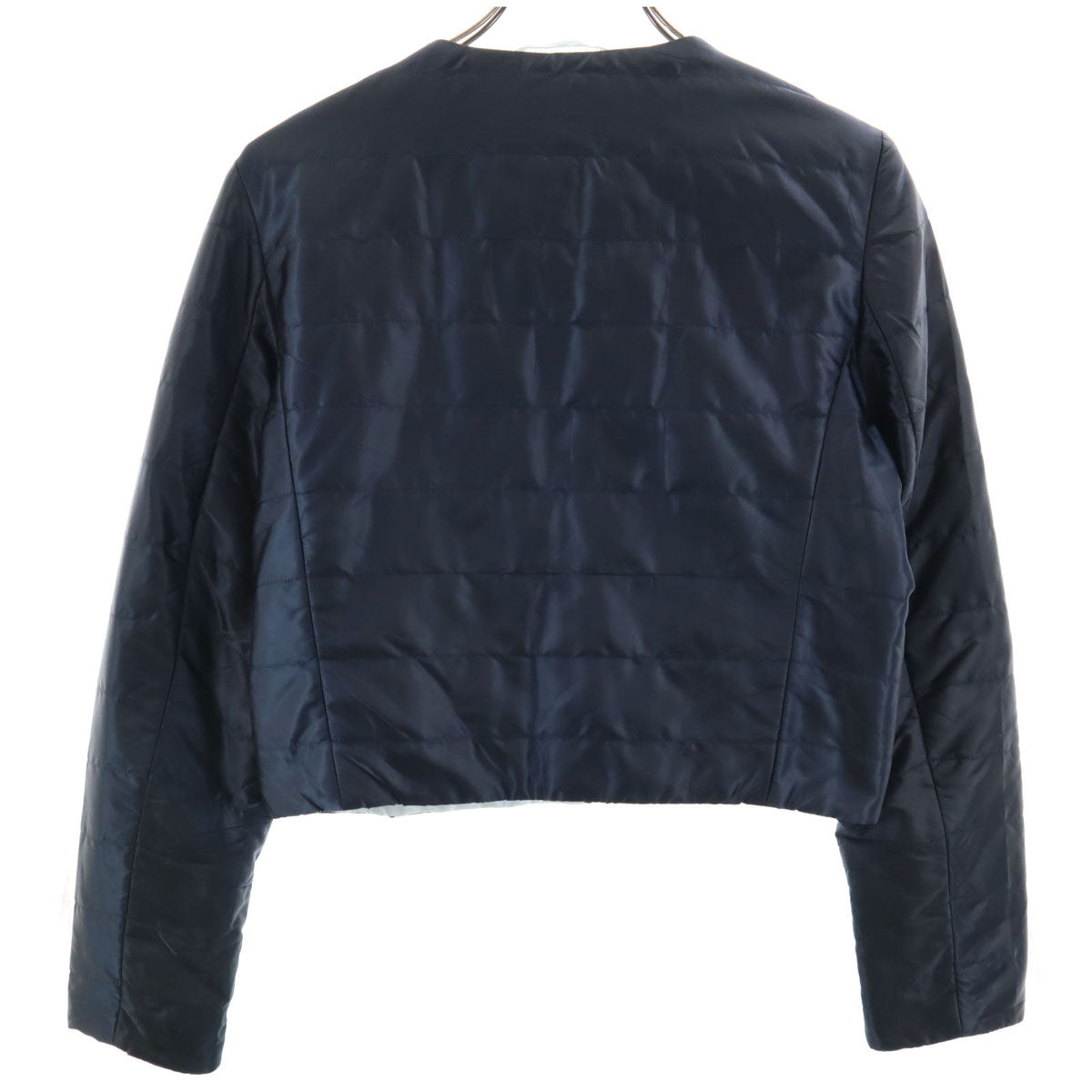 PRADA プラダ ブルガリア製 ノーカラー 中綿ジャケット 40 濃紺 レディース