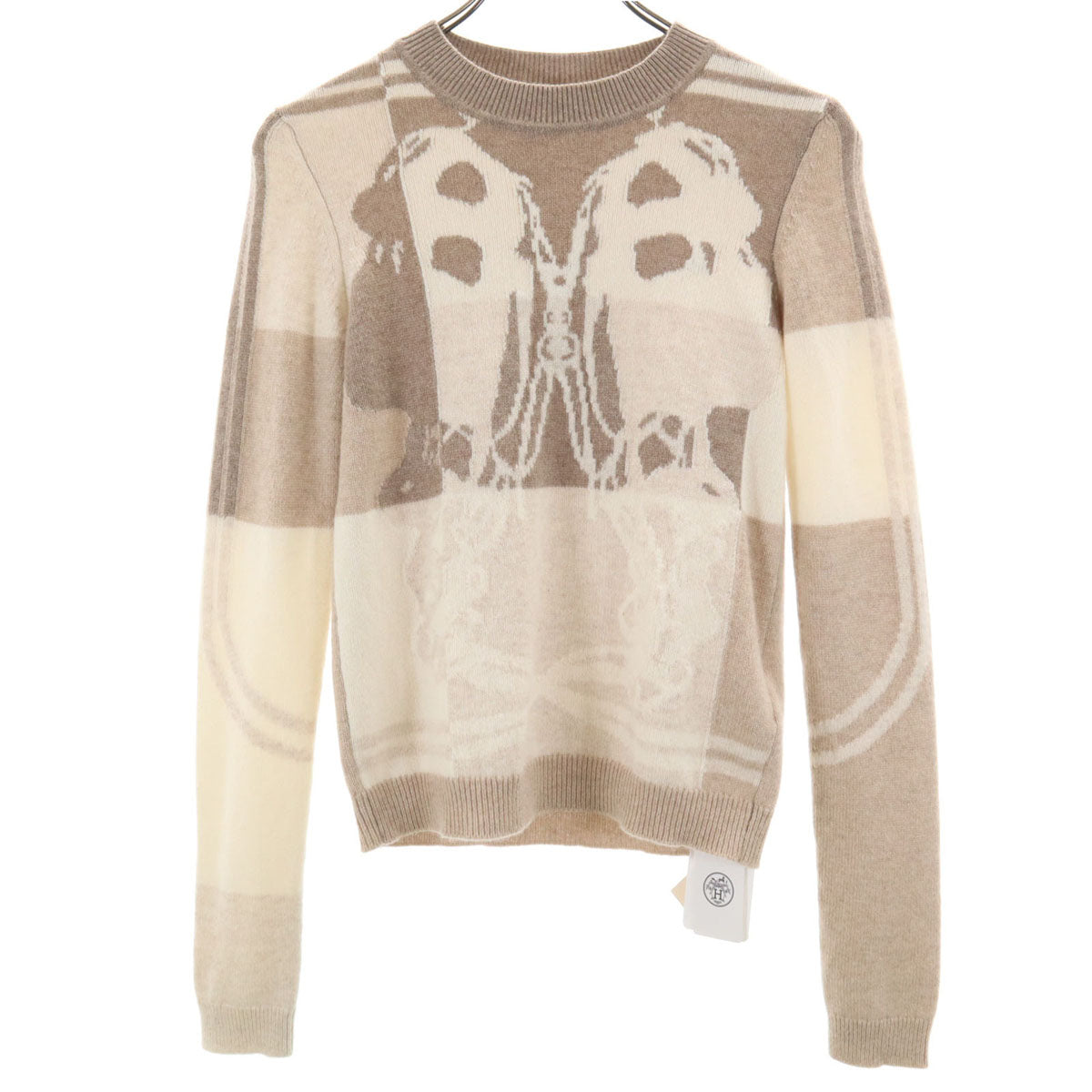 未使用 HERMES エルメス イギリス製 カシミヤ100％ 長袖 セーター 34 ベージュ ニット レディース