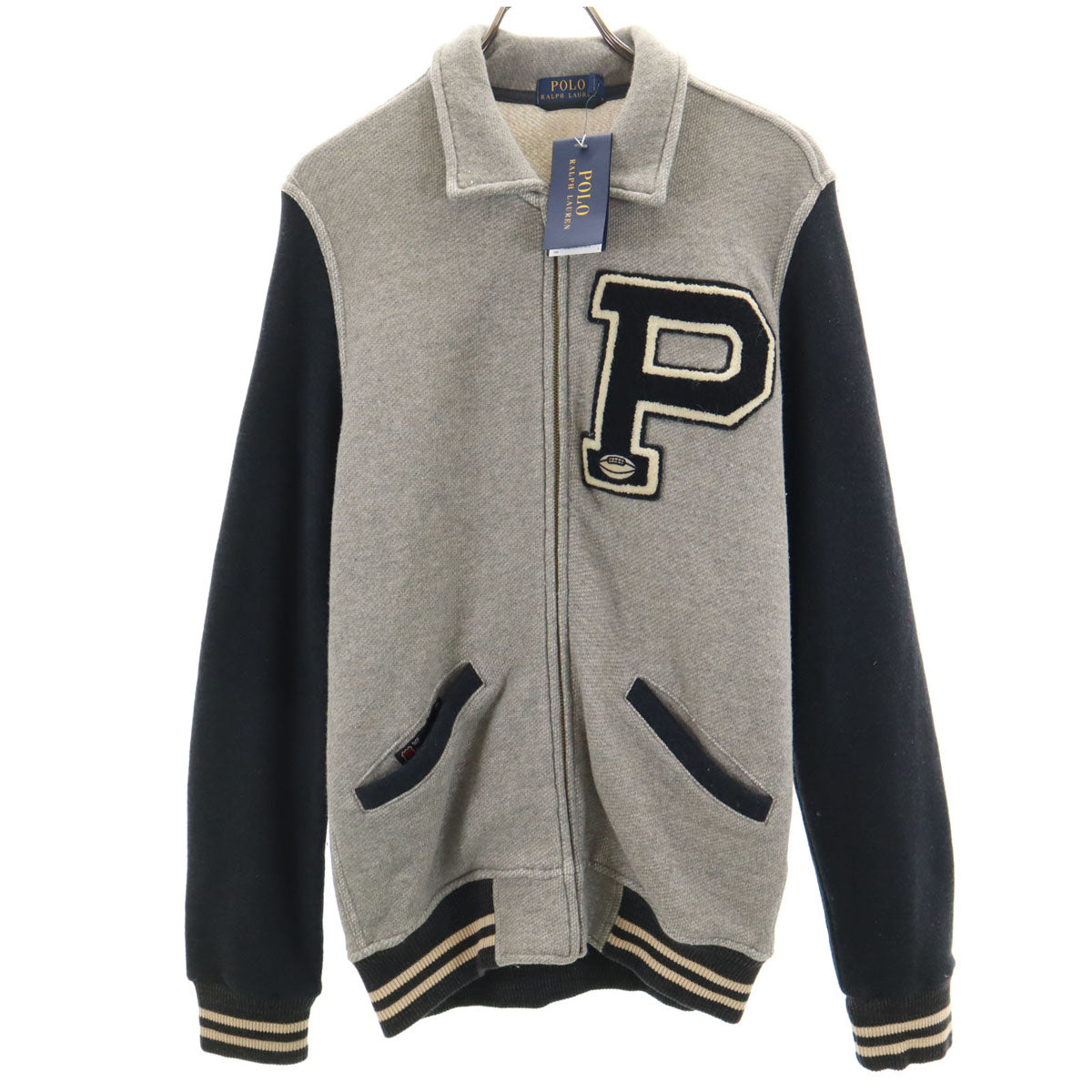 未使用 POLO RALPH LAUREN ポロラルフローレン レタードワッペン ベースボール ジャケット S グレー メンズ