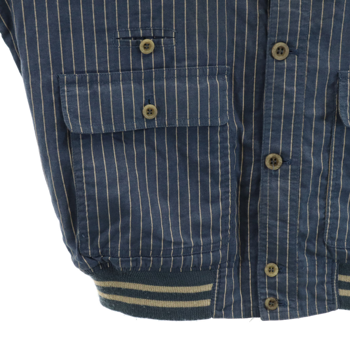 COOPERSTOWN クーパーズタウン コットンリネンブレンド ストライプ柄 ニューヨークヤンキース スタジャン M ネイビー系 バック刺繍 メンズ