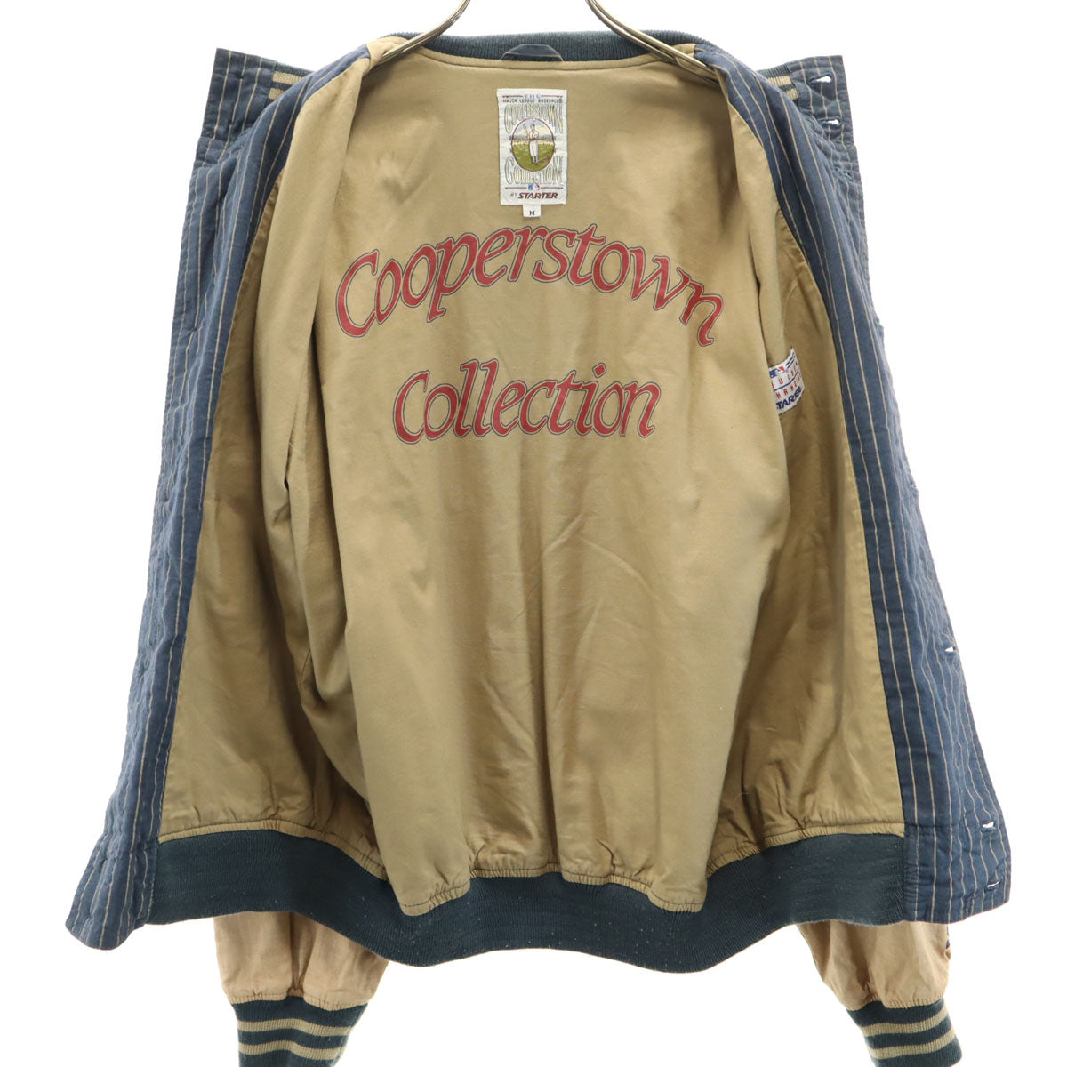 COOPERSTOWN クーパーズタウン コットンリネンブレンド ストライプ柄 ニューヨークヤンキース スタジャン M ネイビー系 バック刺繍 メンズ