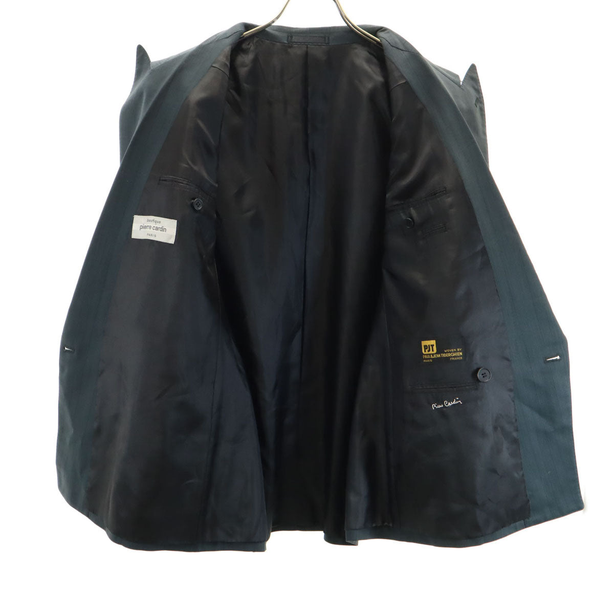 Pierre Cardin ピエールカルダン ストライプ柄 スーツ 上下 セットアップ 90A4 チャコールグレー ダブルジャケット ツータックパンツ メンズ