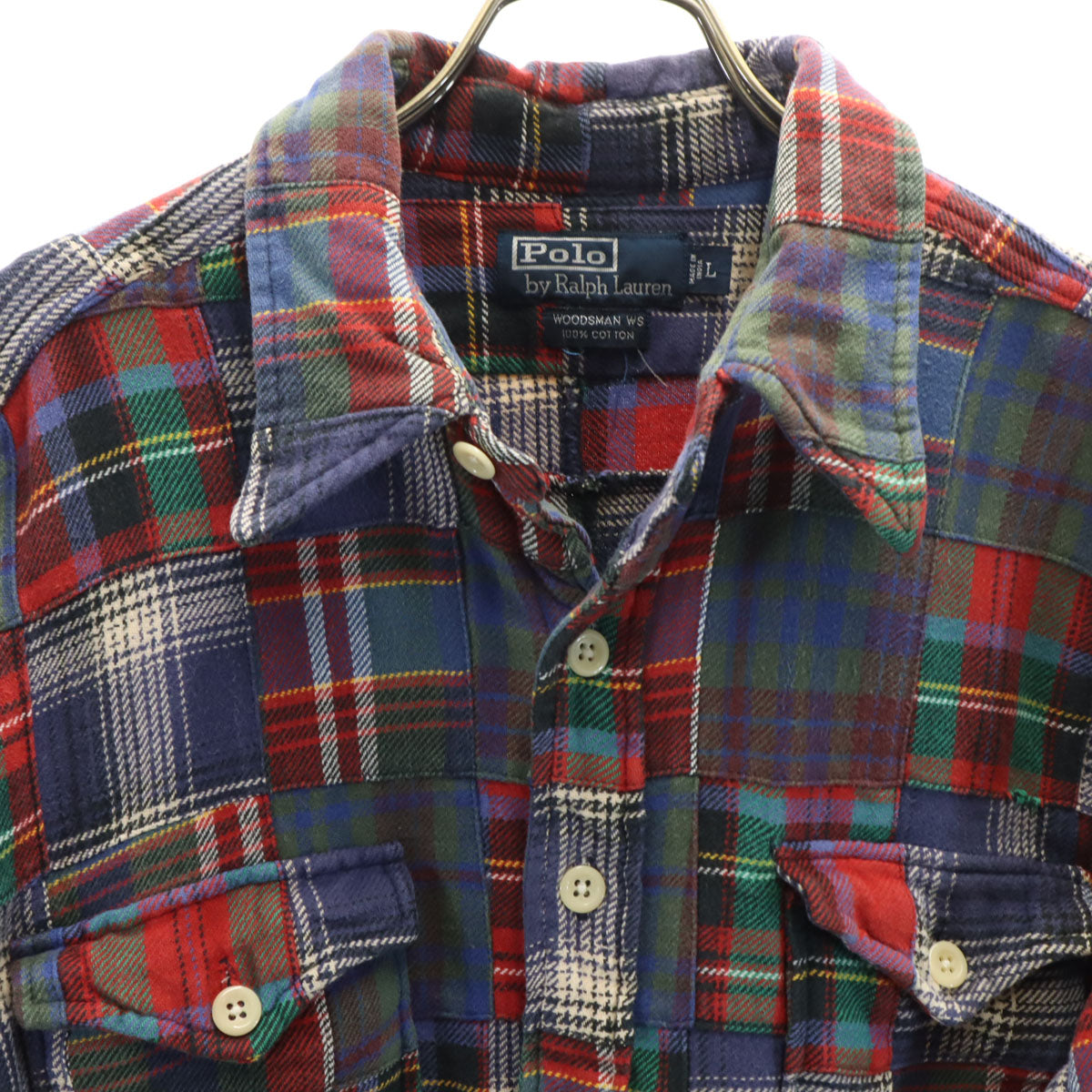 Polo by Ralph Lauren ポロバイラルフローレン チェック柄 長袖 WOODSMAN WS パッチワーク ネルシャツ L マルチ エルボーパッチ メンズ