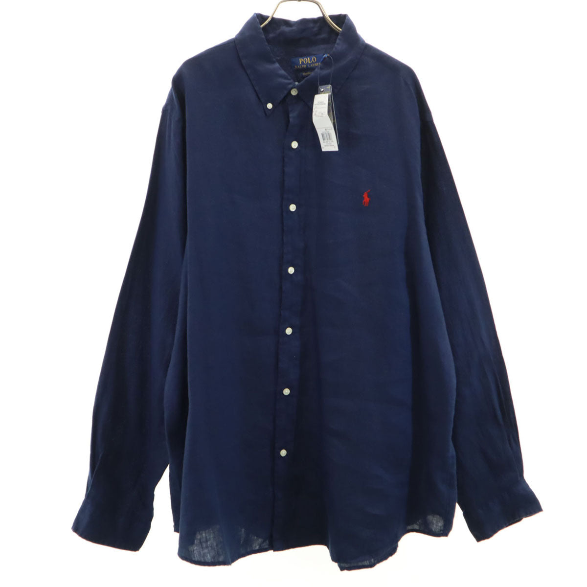未使用 POLO RALPH LAUREN ポロラルフローレン リネン 長袖 ボタンダウンシャツ XXL ネイビー ビッグサイズ メンズ