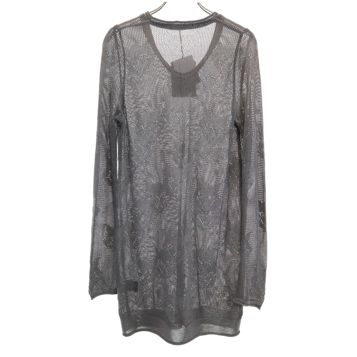 未使用 HYSTERIC GLAMOUR ヒステリックグラマー 日本製 長袖 猫 メッシュ編み チュニック FREE グレー タグ付き ニット レディース