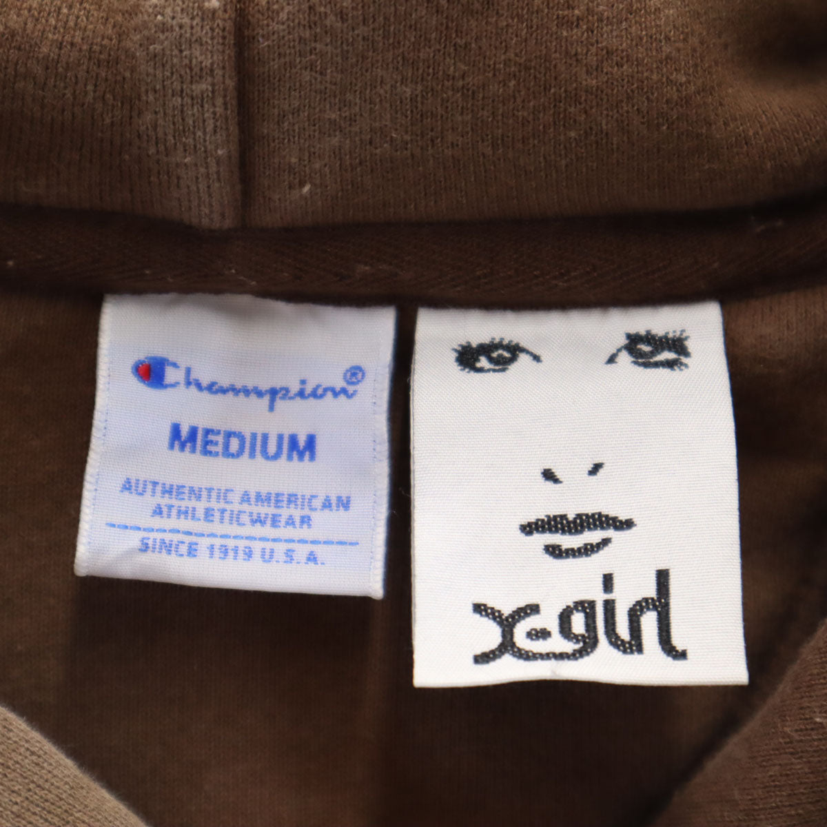 X-girl エックスガール Champion チャンピオン別注 長袖 スウェットパーカー 2 ブラウン 裏起毛 レディース
