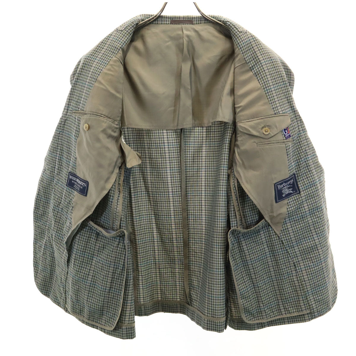 Burberrys バーバリーズ 90s シルクブレンド オールド チェック柄 テーラードジャケット BE5 グレー メンズ