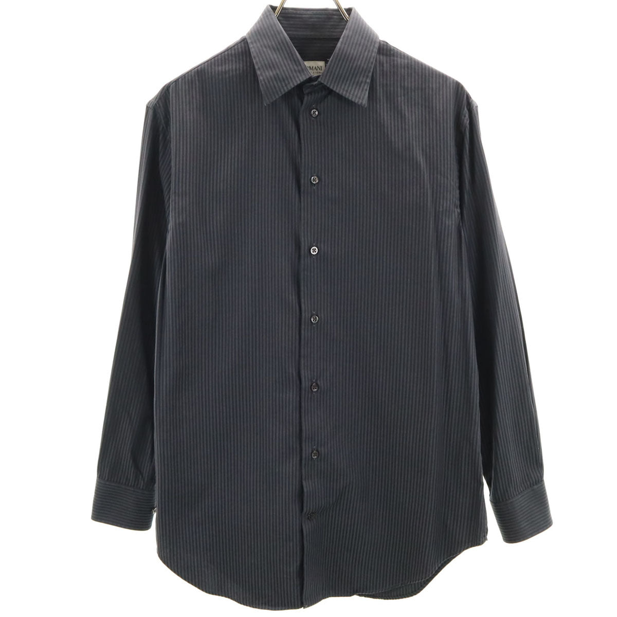 ARMANI COLLEZIONI アルマーニコレッツォーニ ストライプ柄 長袖 コットンシャツ 39 チャコールネイビー メンズ