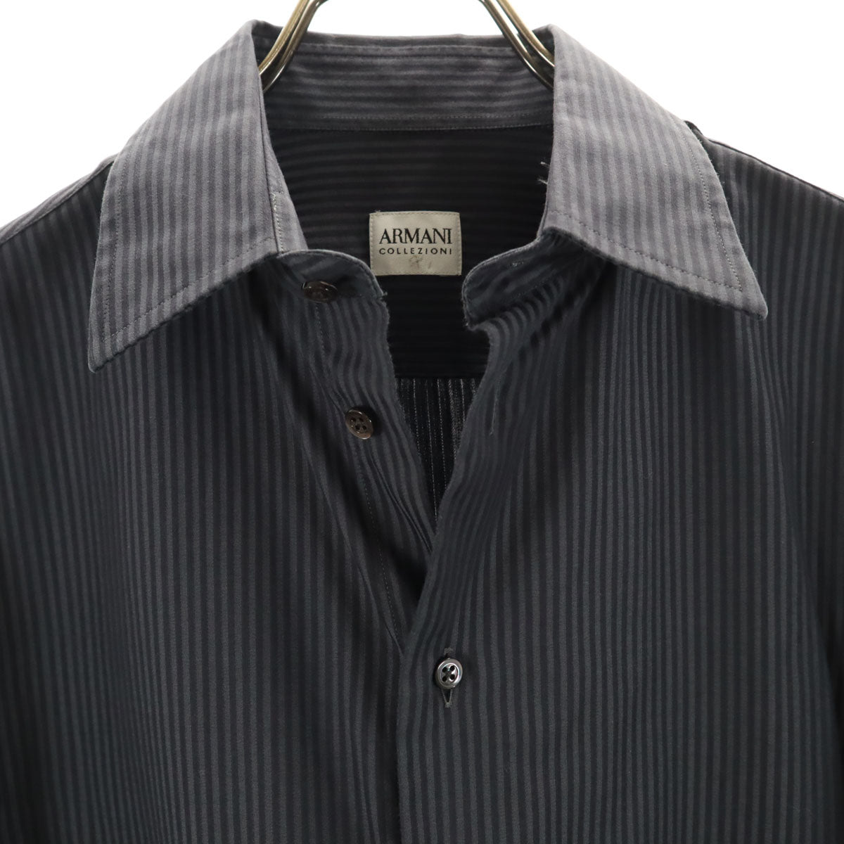 ARMANI COLLEZIONI アルマーニコレッツォーニ ストライプ柄 長袖 コットンシャツ 39 チャコールネイビー メンズ