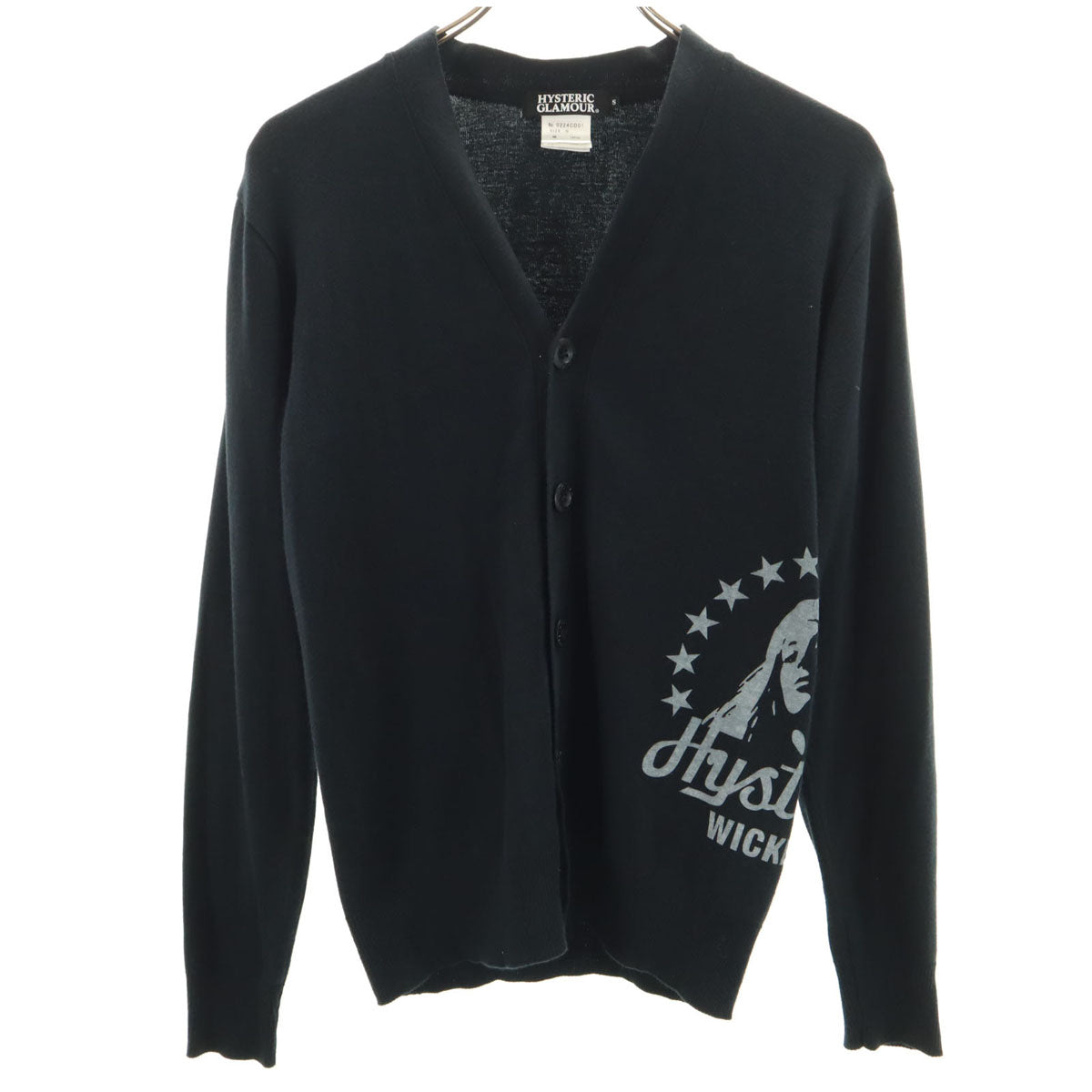 HYSTERIC GLAMOUR ヒステリックグラマー 日本製 長袖 Vネック ニットカーディガン S ブラック レディース