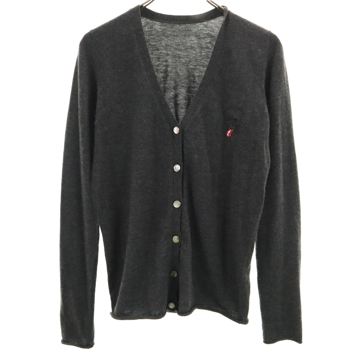 Lucien Pellat-Finet ルシアンペラフィネ カシミヤ100％ 長袖 Vネック ニットカーディガン M チャコールグレー レディース