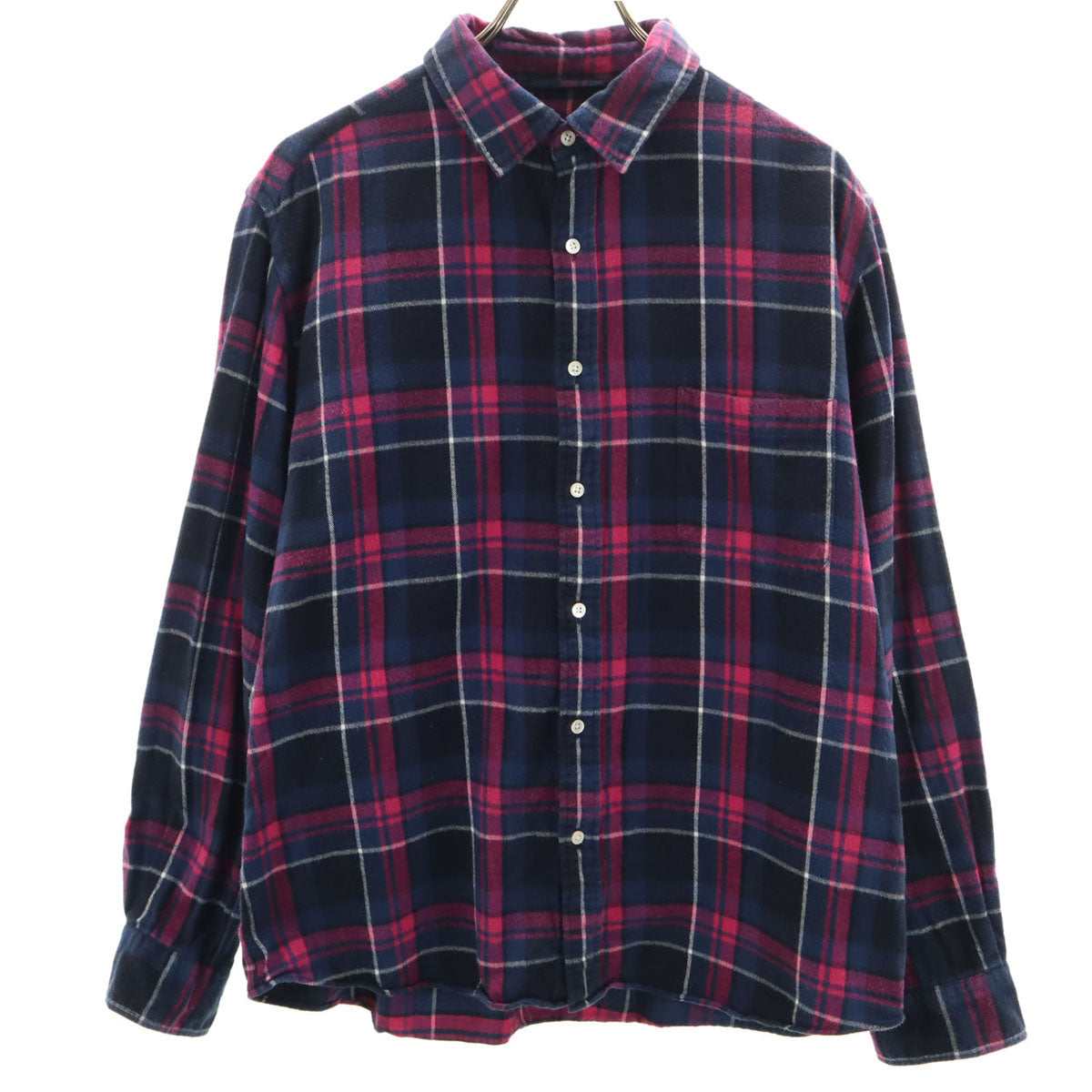 SHIPS シップス チェック 長袖 ネルシャツ XL ネイビー系 メンズ