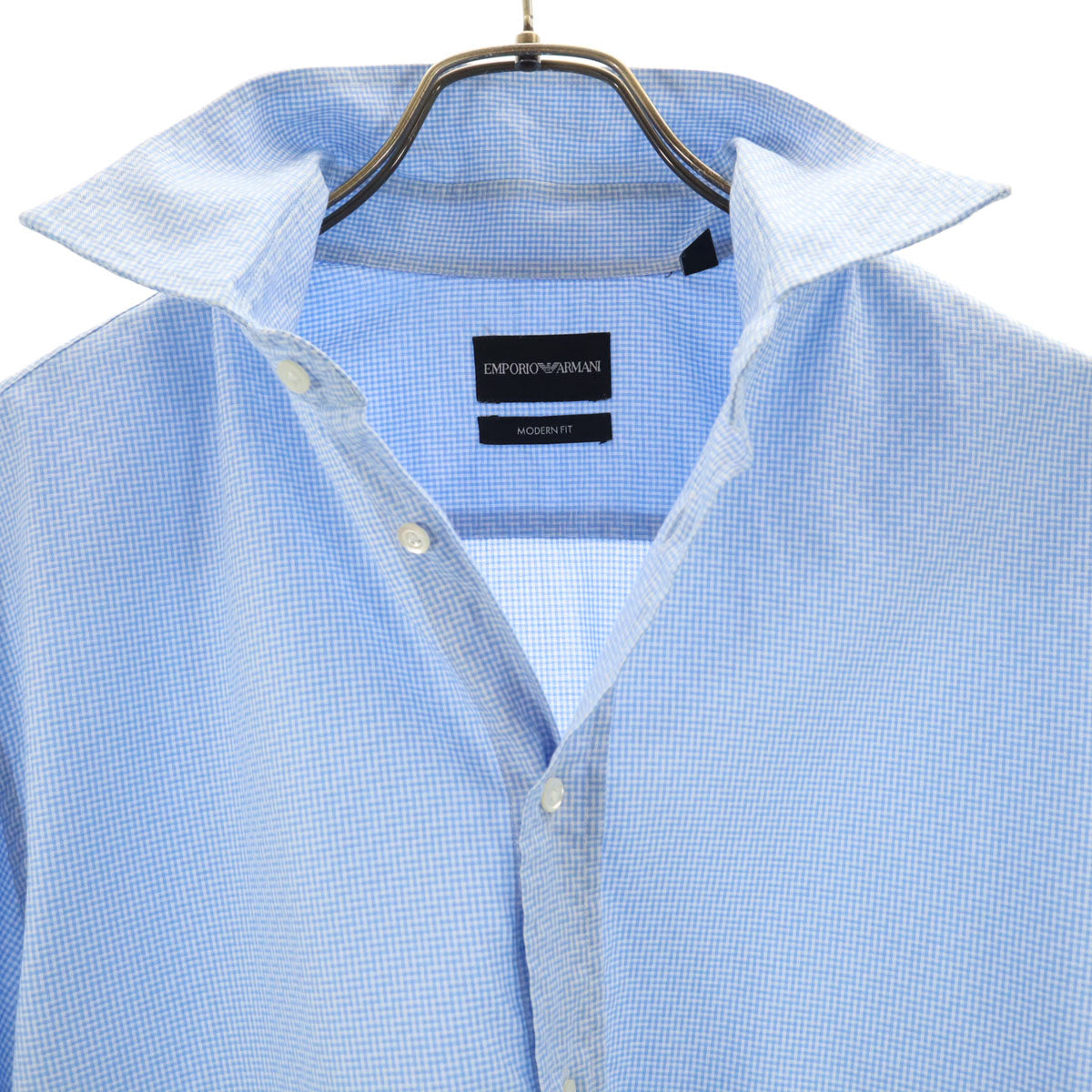 Emporio Armani エンポリオアルマーニ 格子柄 長袖 シャツ 42 ブルー系 MODERN FIT メンズ