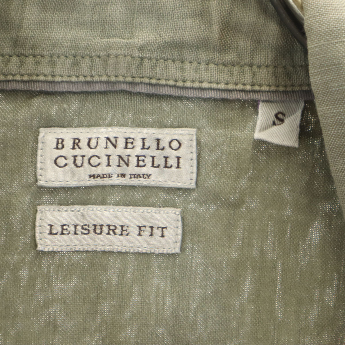 Brunello Cucinelli ブルネロクチネリ リネンブレンド イタリア製 長袖 ミリタリーシャツ S グリーン系 メンズ