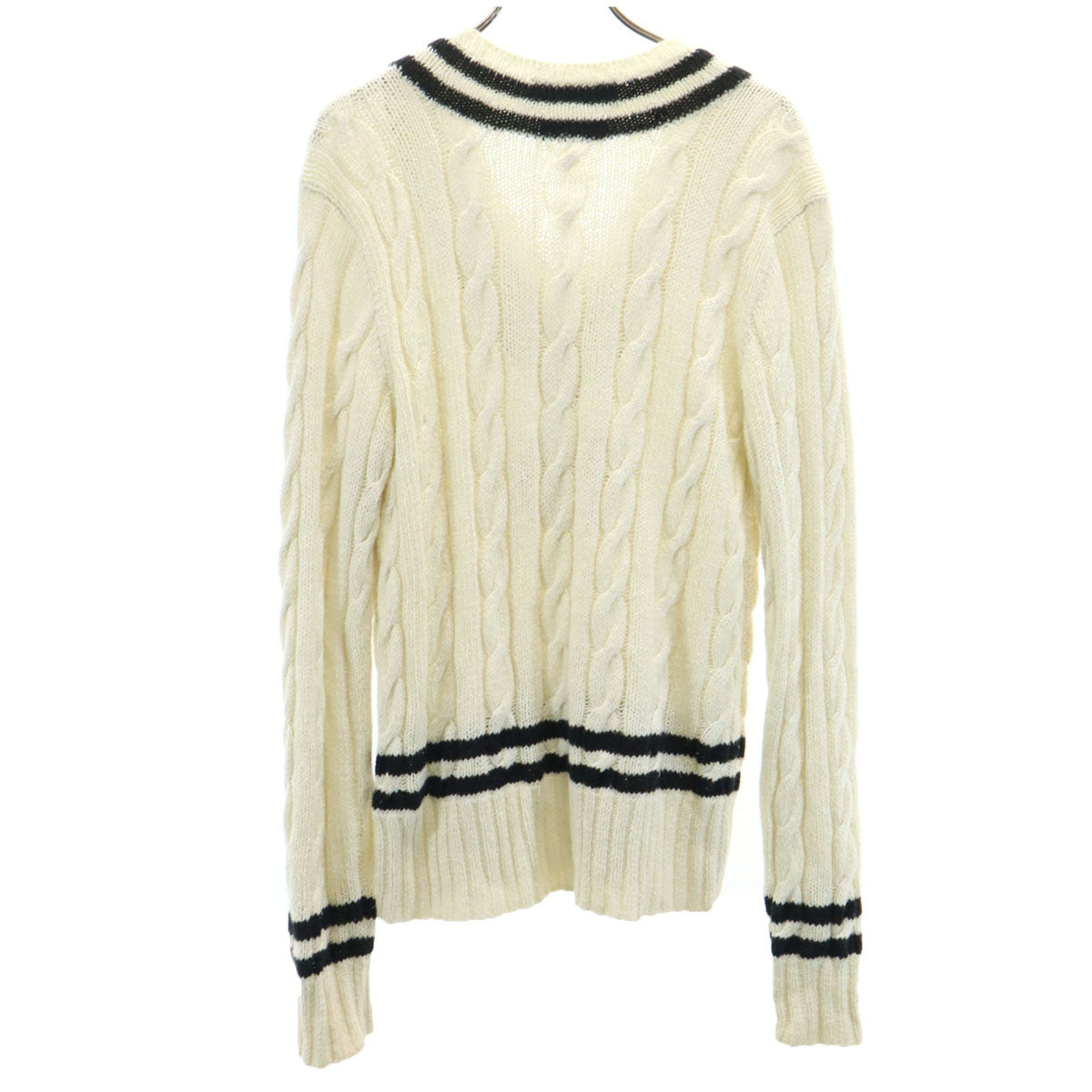 Polo by Ralph Lauren ポロバイラルフローレン リネンブレンド 長袖 Vネック ケーブル ニット S アイボリー セーター レディース