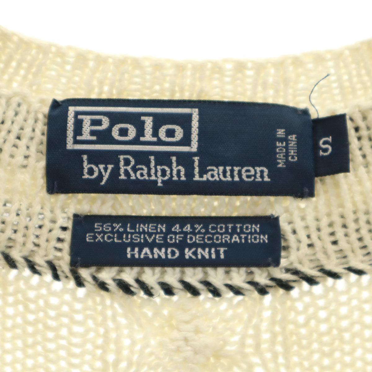Polo by Ralph Lauren ポロバイラルフローレン リネンブレンド 長袖 Vネック ケーブル ニット S アイボリー セーター レディース